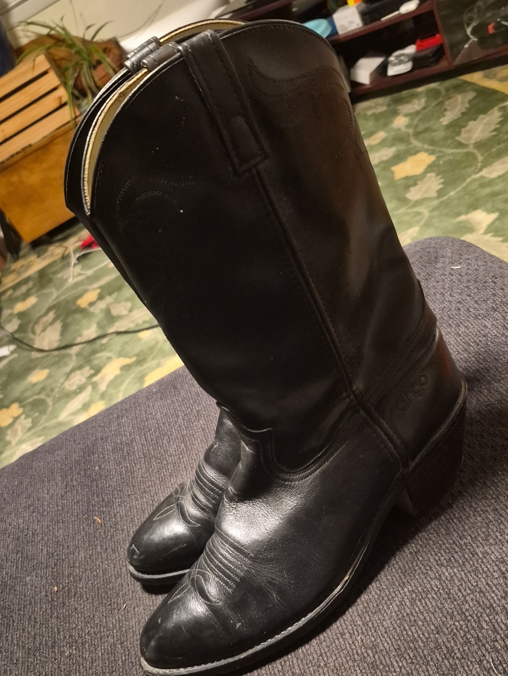 Classic Men Black Leather Western Boots